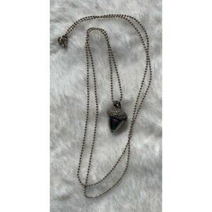 Silver Tone Long Chain Necklace With Acorn Pendant
